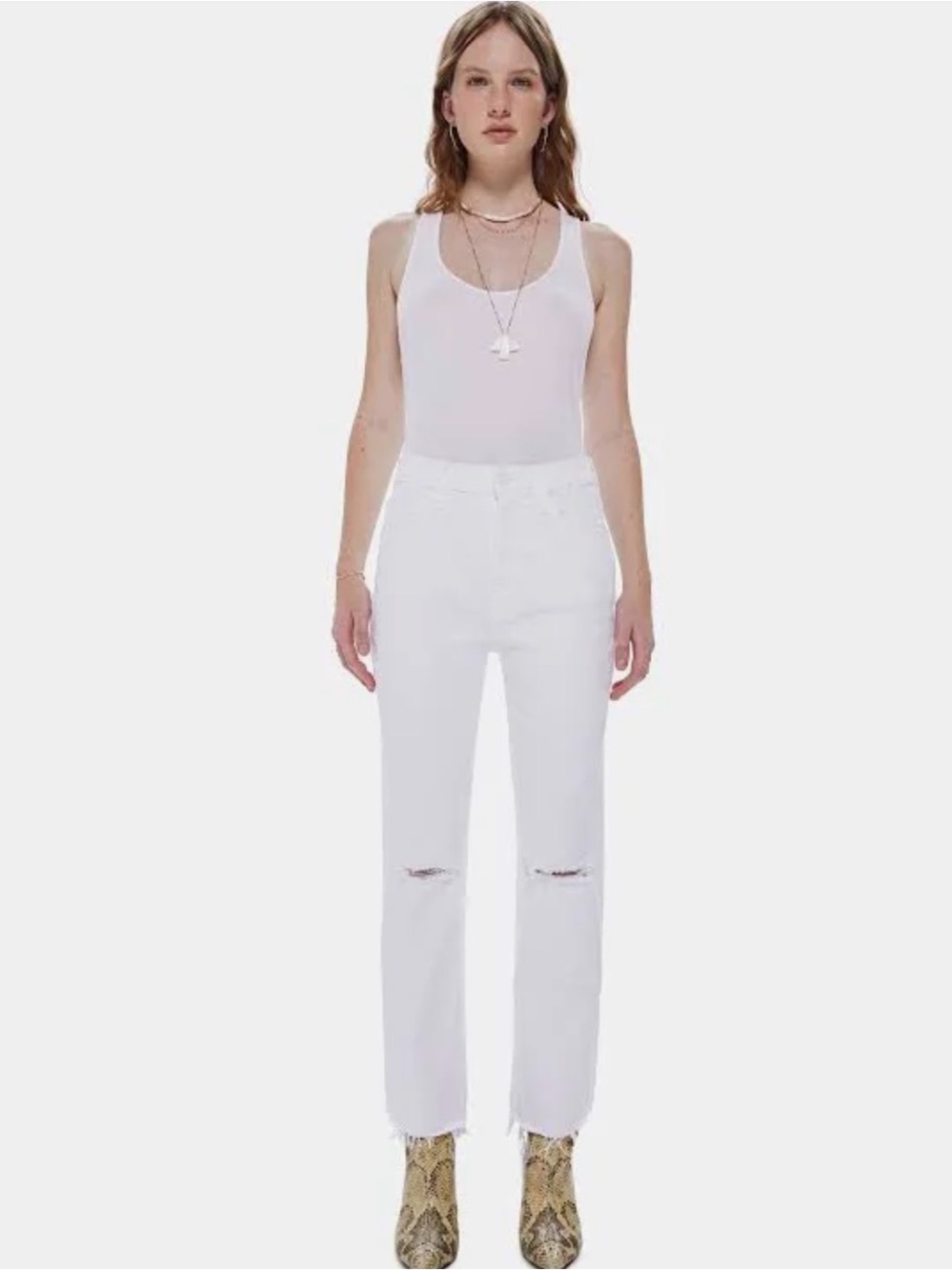 MOTHER The Tripper Ankle Fray Jeans in "Unfairest Of Them All” White Size 25